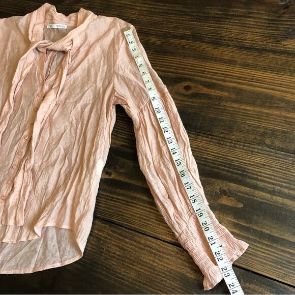Zara Swiss Dot Tie Front Pink Blouse Women’s Small Cottagecore Sheer Romantic - Picture 10 of 15